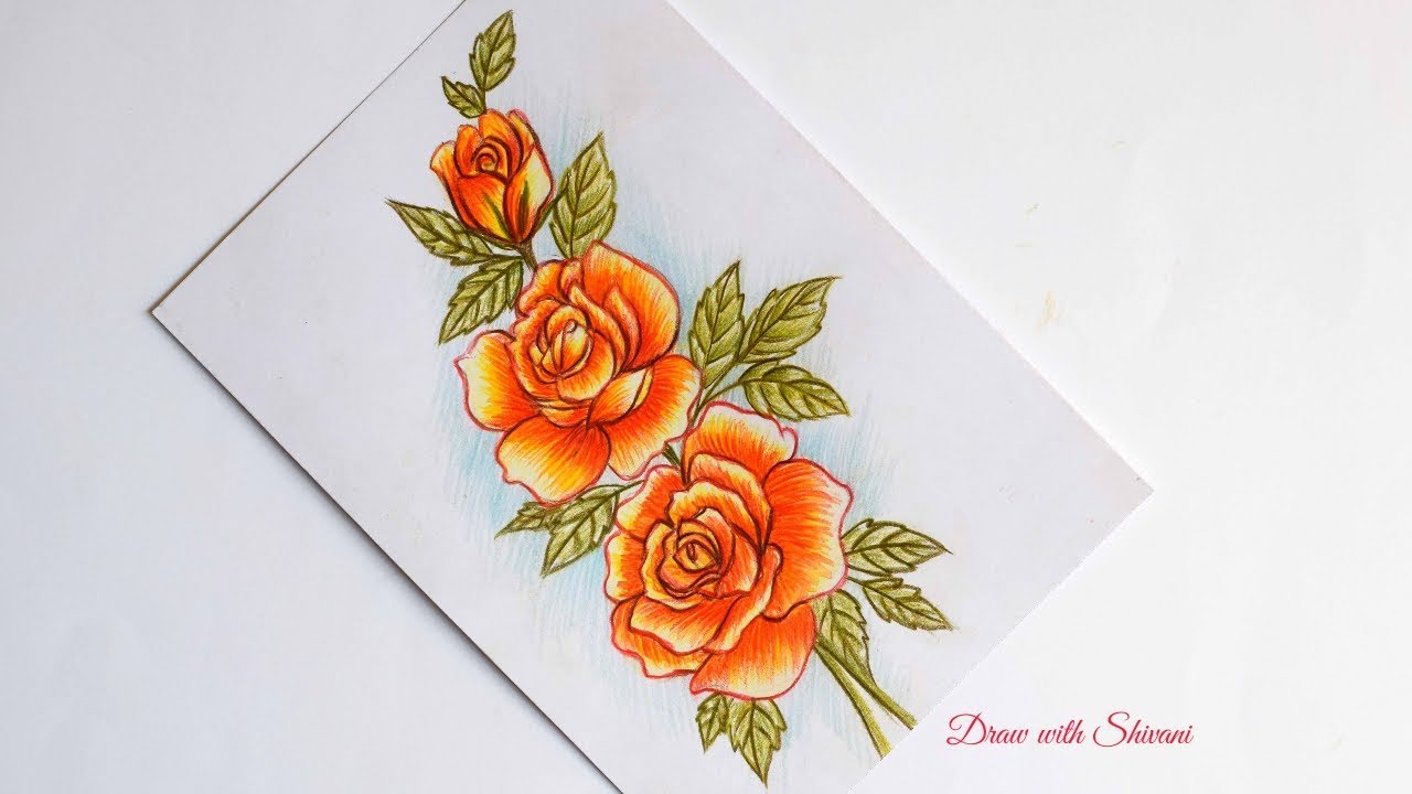 How to draw Roses using Pencil Colors/ DIY Rose Bunch Painting
