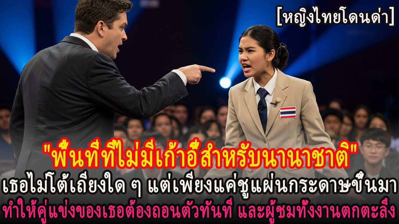 สาวไทยชูกระดาษใบเดียว กลางเวทีโต้วาที อังกฤษช็อก คู่แข่งถอนตัวทันที