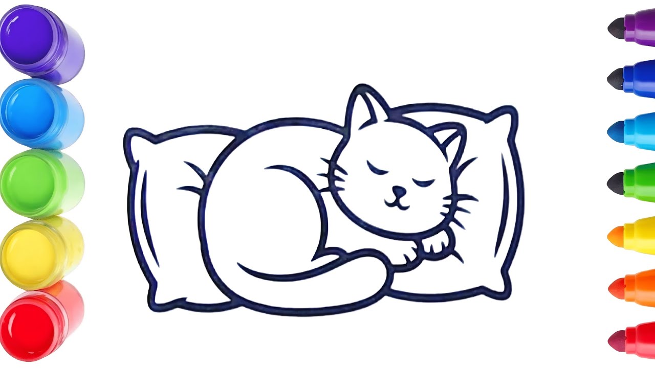 Cute Sleeping Cat Coloring Page for Kids | Easy Cat Drawing