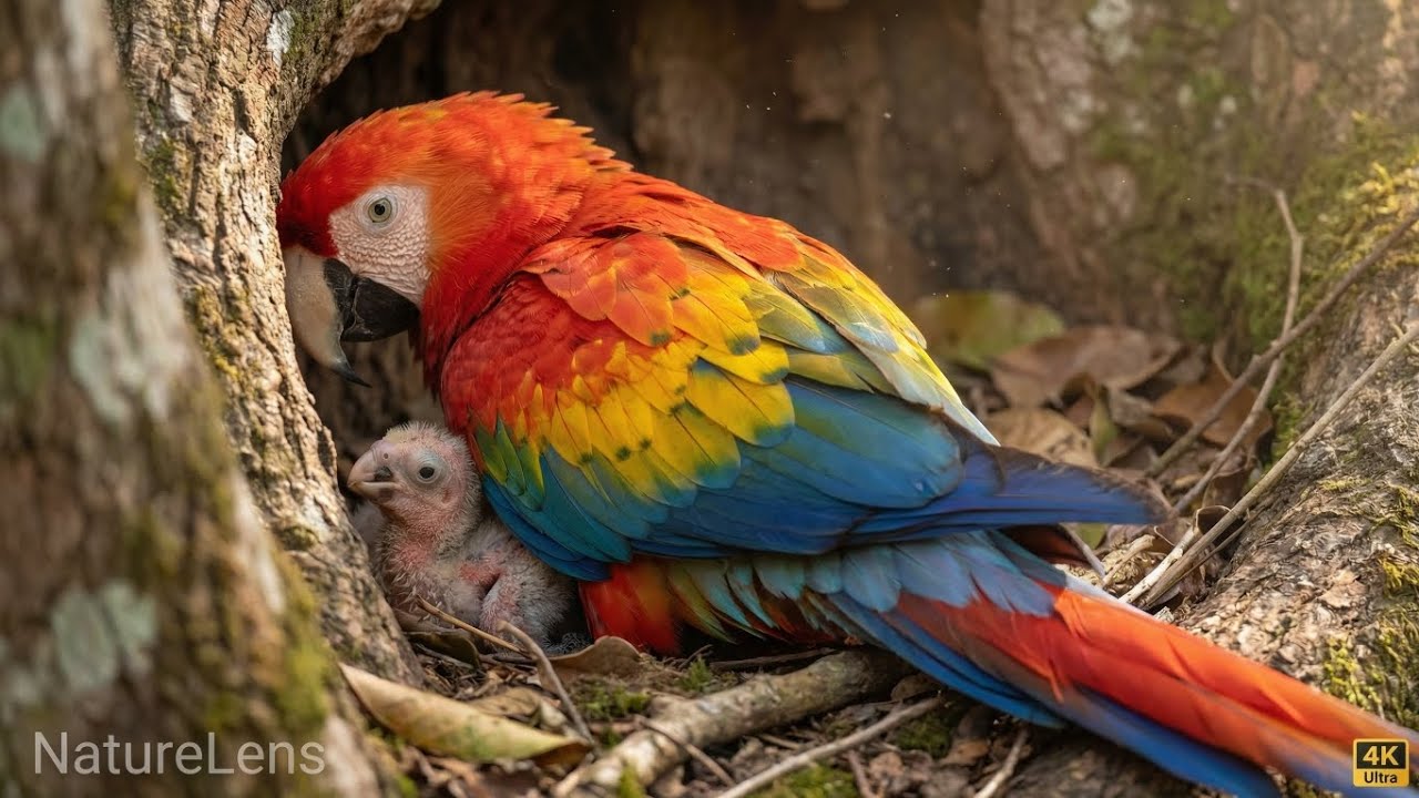 Scarlet Macaw Family Life in the Nest 🦜 | Incredible Amazon Wildlife Documentary 4K | Naturelens