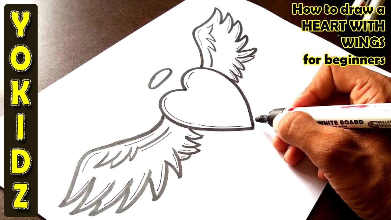 How to draw a HEART WITH WINGS for beginners