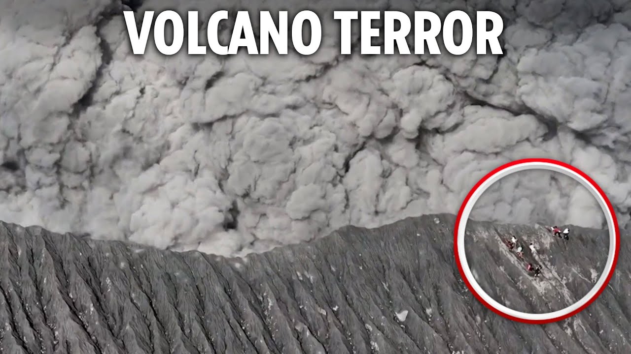 Terrifying moment climbers run for their lives as Indonesian volcano erupts right in front of them