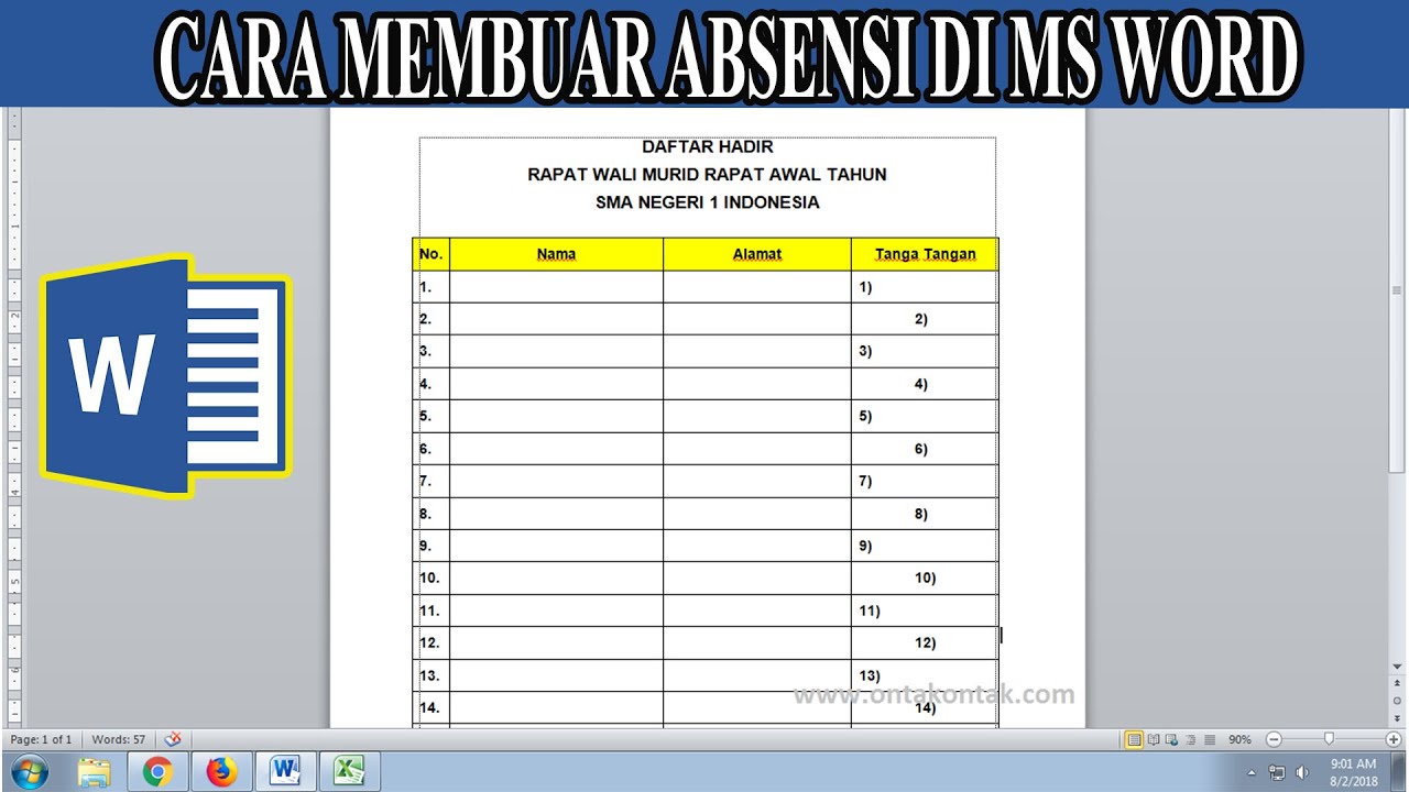 Cara Membuat Daftar Hadir Di Ms WORD Absensi Paling Mudah Dan Cepat ||  cara membuat absensi
