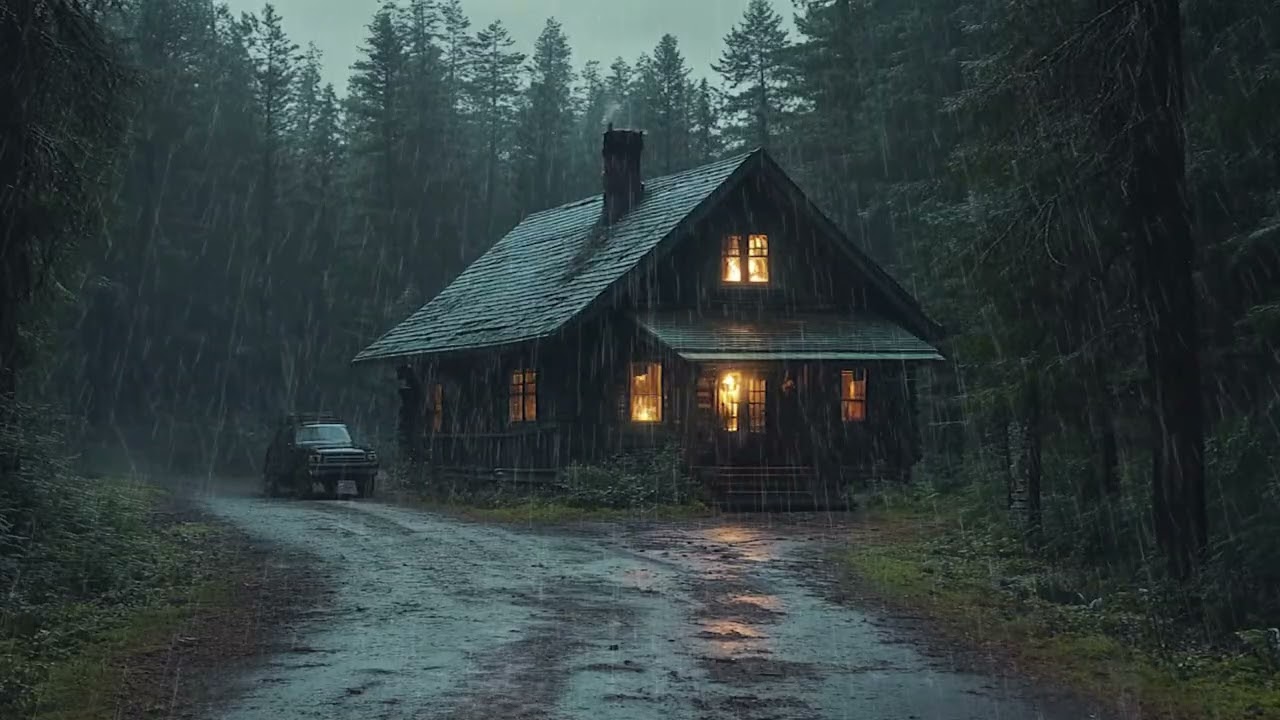 Heavy Rain in a Forest Cabin for Deep Sleep | Nature Sounds for Stress Relief