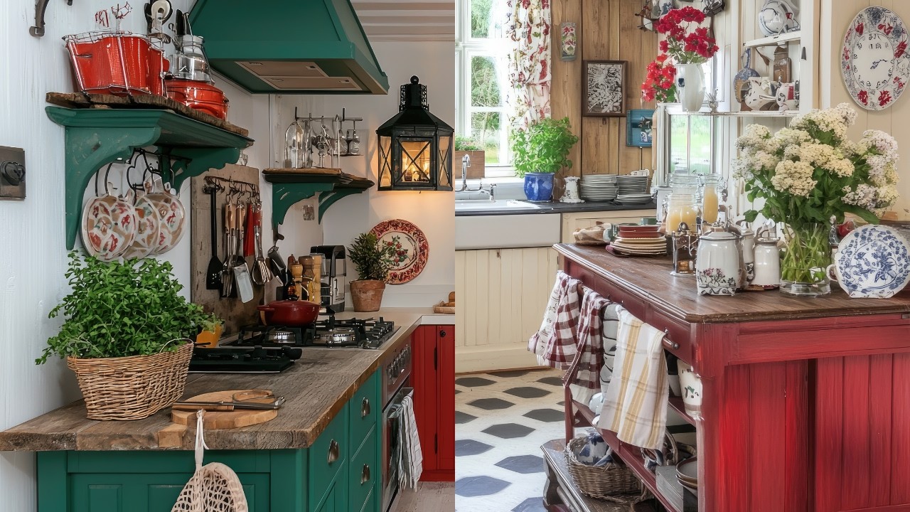 Rustic Green: Beautiful Red Farmhouse Kitchen Designs | Cottagecore Kitchen Inspirations