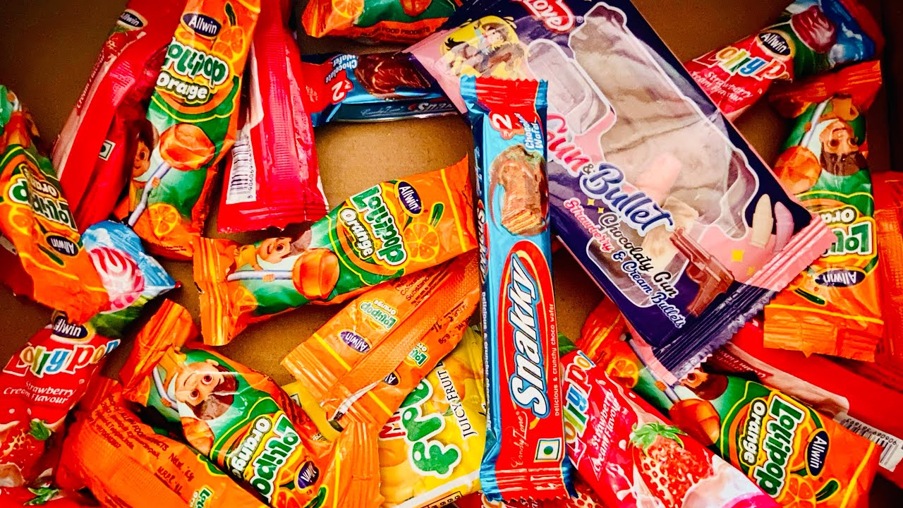 ASMR Most Popular Candys / some lots of colorful rainbow lollipop candy / unpacking chocolate eat