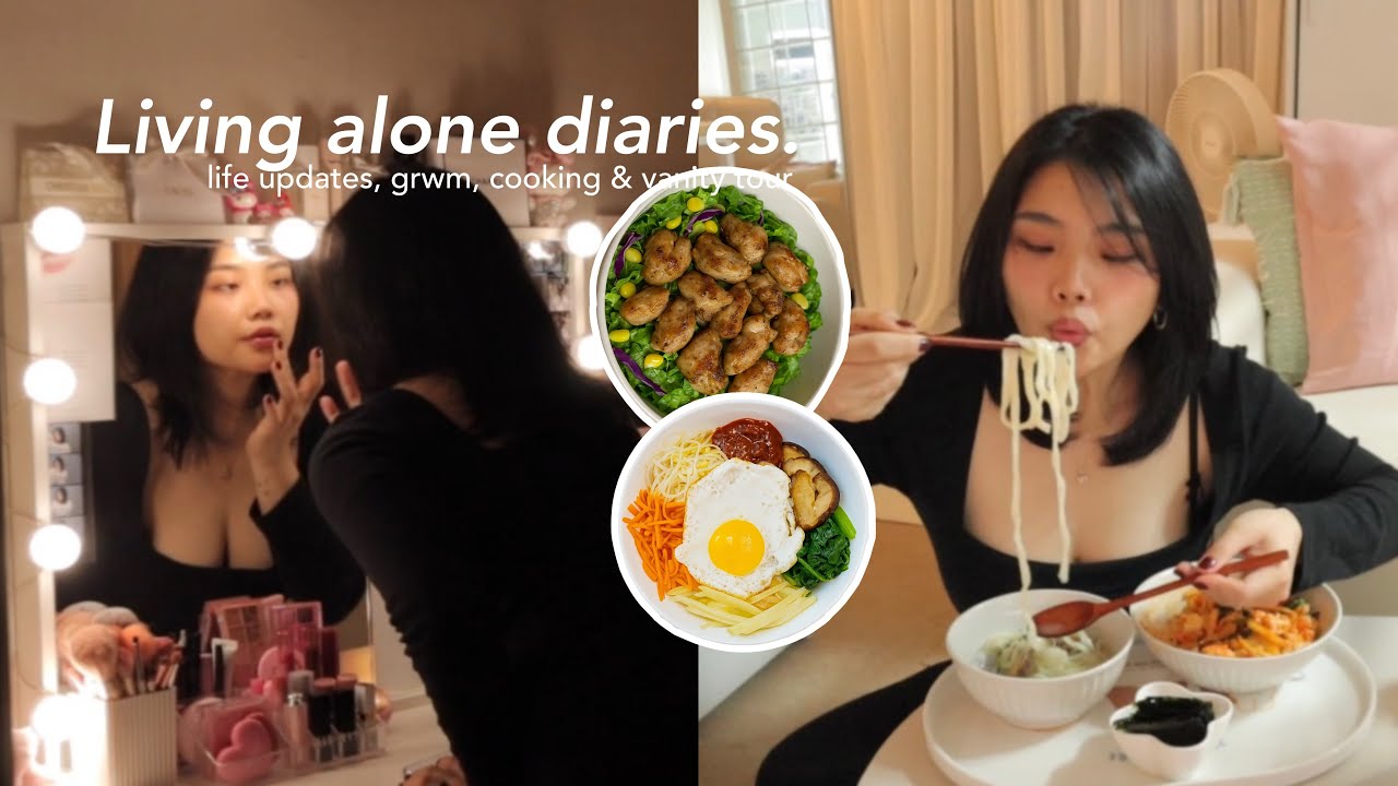 vlog ♡ grwm & life updates 🌷my monthly expenses living alone in korea, cooking & vanity tour 👩🏻‍🍳🌸