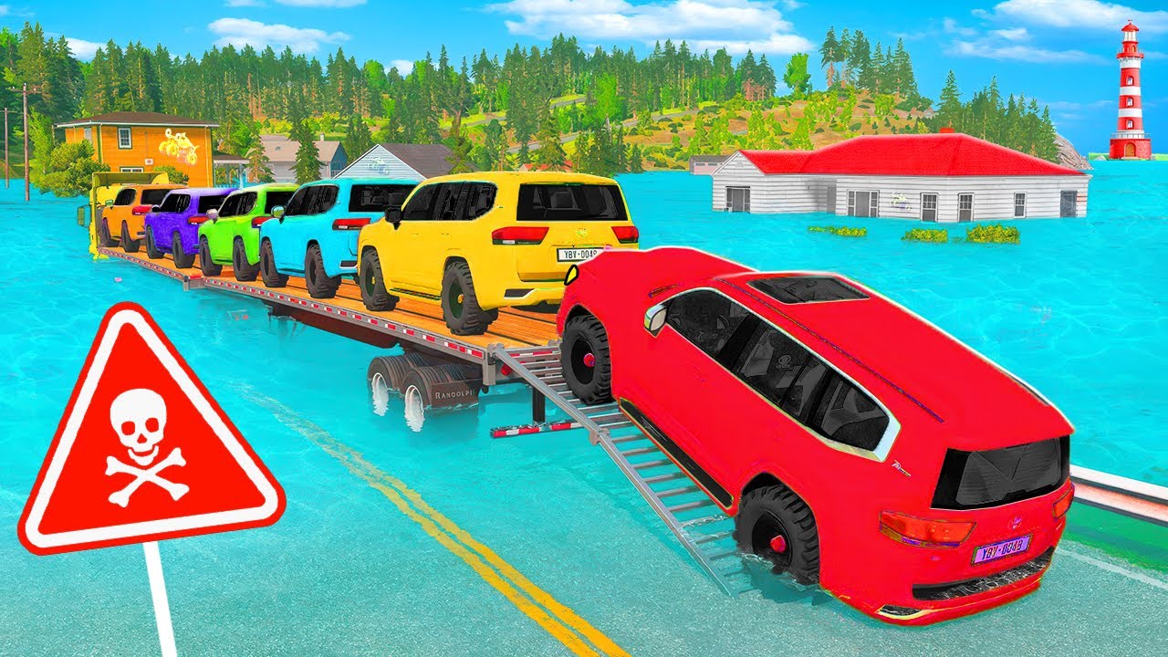 Car Transport Truck vs REVERSED Speed Bumps – Funny Cars Falling Off – BeamNG Ep.5 🚛