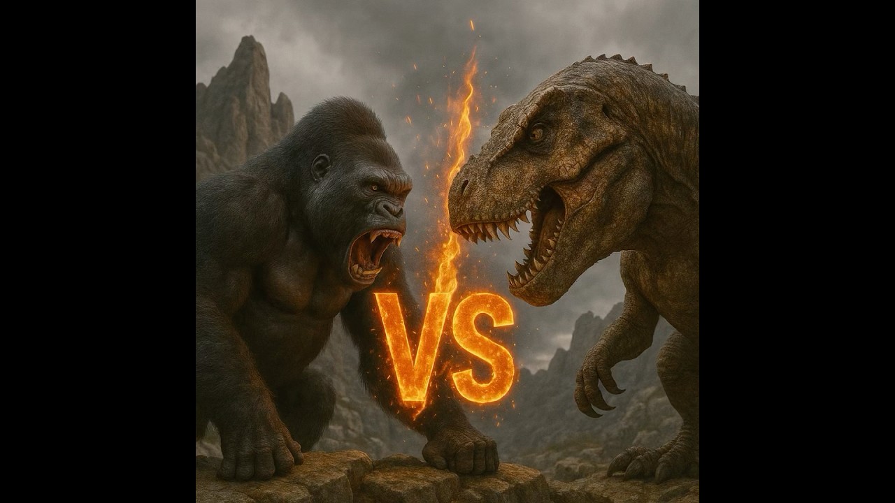 🦖vs🦍 #dinosaur  #monsterfight   #jurassicworld  #tyrannosaurus  #最強王図鑑 #ティラノサウルス  #恐竜　#恐竜バトル