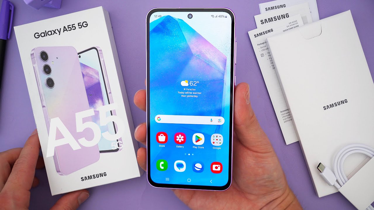 Распаковка Samsung Galaxy A55, обзор и первые впечатления! (Потрясающий сиреневый)