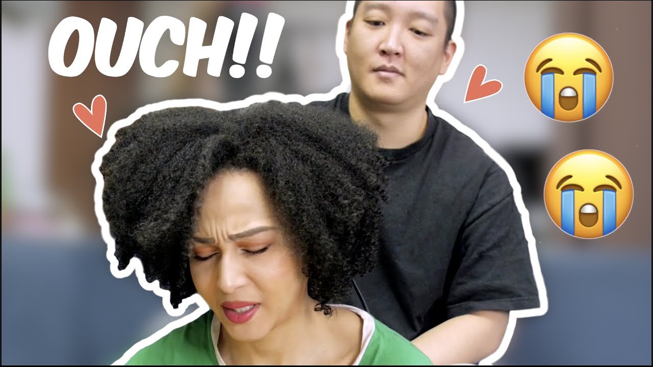 Korean Husband Tries To straighten My Curly Natural hair
