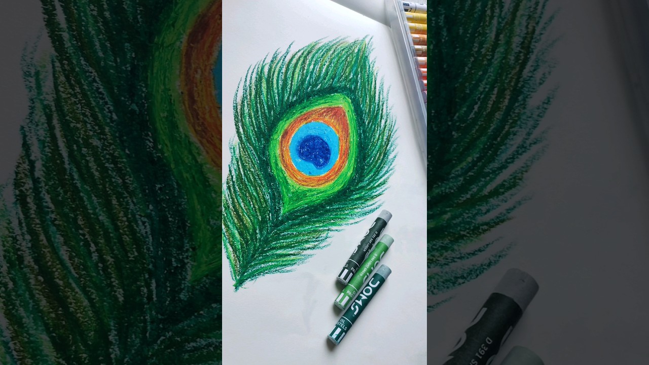 peacock feather drawing with oil pastel #easydrawing #shortsvideo #krishna #shorts #viral