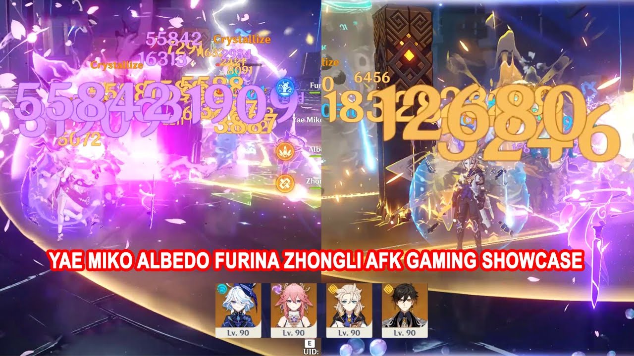 Yae Miko Albedo Furina Zhongli AFK Gaming 4.4 Abyss Floor 12 Showcase - Genshin Impact