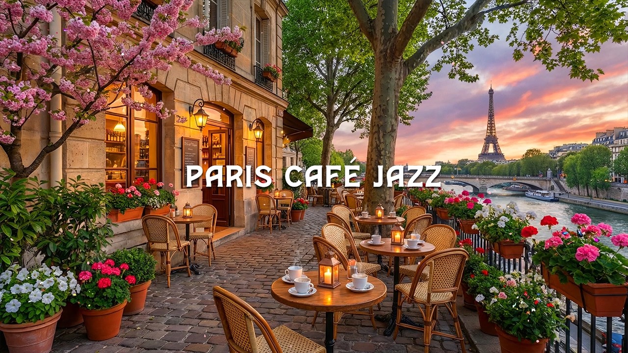 Seine Sunset Jazz 🇫🇷 Paris Caf&eacute; by the Eiffel Tower | Smooth Piano Jazz Music & Cozy Balcony Vibes