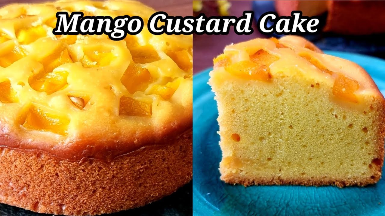 Mango Custard Cake | eggless spongy Mango Custard Cake, lockdown Cake Recipe