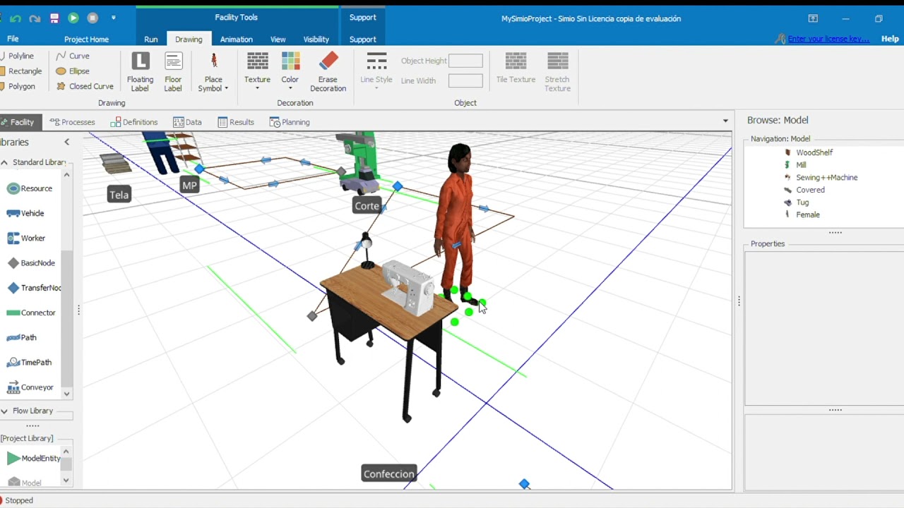 Simulación en SIMIO: Empresa de manufactura y confección de camisas.