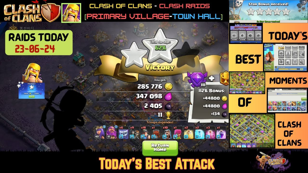 CoC - Clash Raids [Secondary Village- 23.06.2024] Builder's Hall Star Bonus LOOT Attack Raids