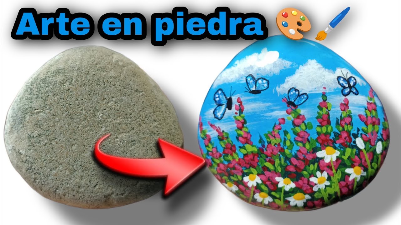 🎨 “Cómo pintar un paisaje con flores y mariposas en piedra | Pintura acrílica paso a paso” 