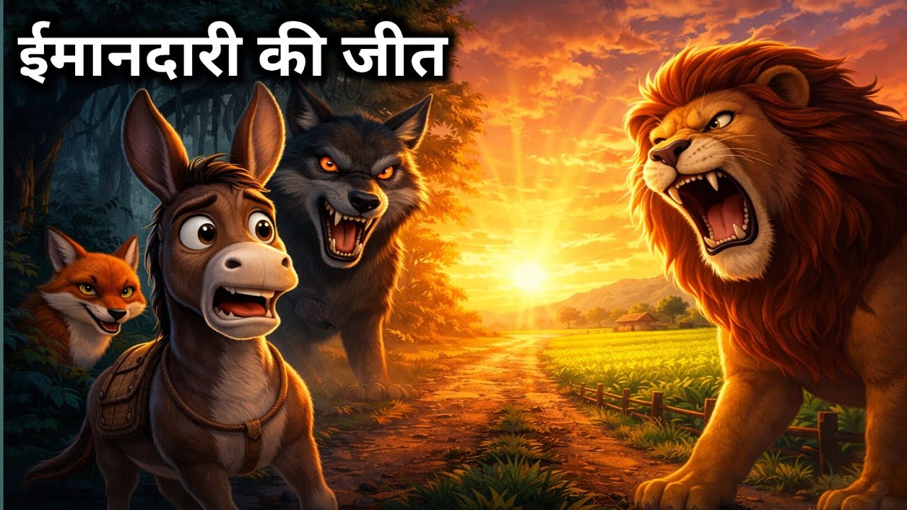 ईमानदार गधा और चालाक लोमड़ी | दिल छू लेने वाली जंगल की कहानीईमानदारी की जीत | गधा, लोमड़ी और शेर की