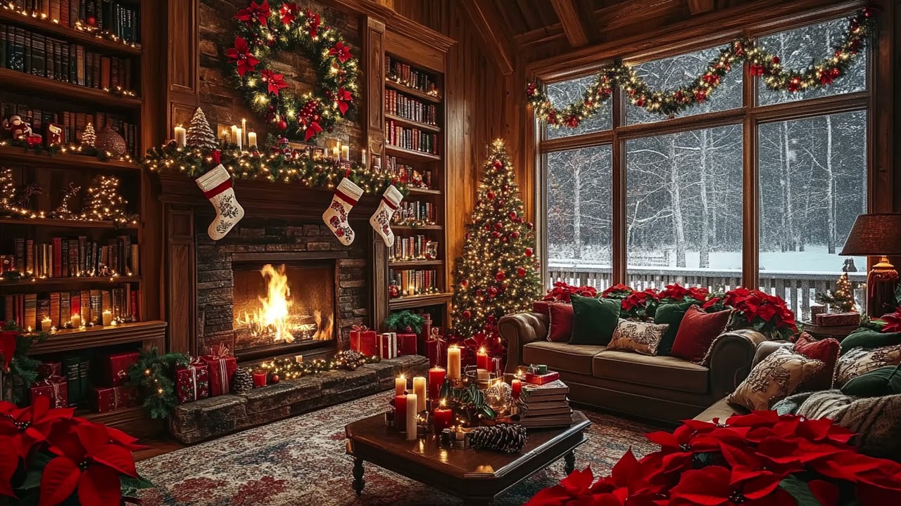 Calm Snowfall Night at the Lodge ❄️ Soft Fireplace Crackling for Deep, Peaceful Sleep