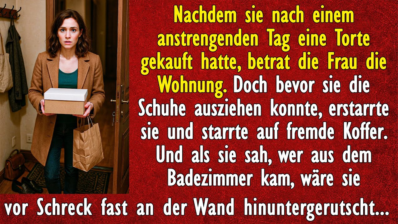 Die Frau, ohne Zeit gehabt zu haben, die Schuhe auszuziehen, erstarrte und starrte auf fremde Koffer