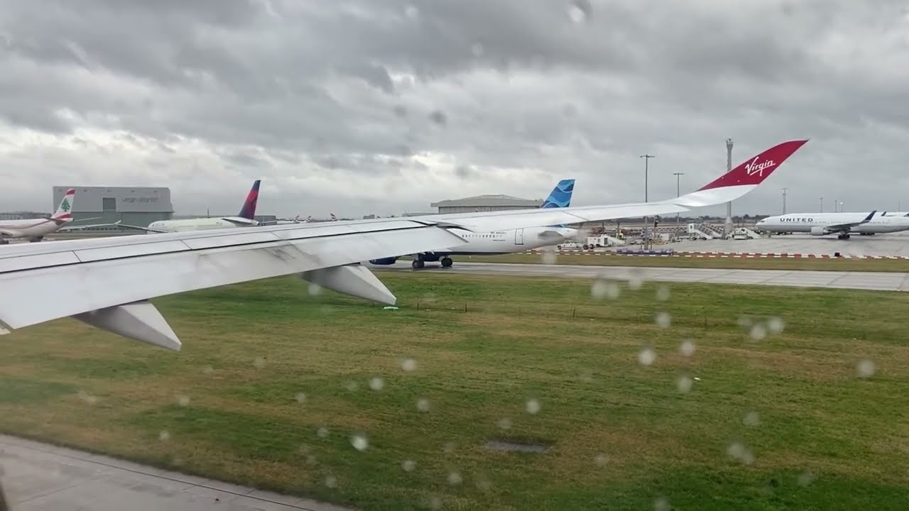 Virgin Atlantic Airbus A350-1000 Pushback, Taxi and Takeoff from London Heathrow (LHR)
