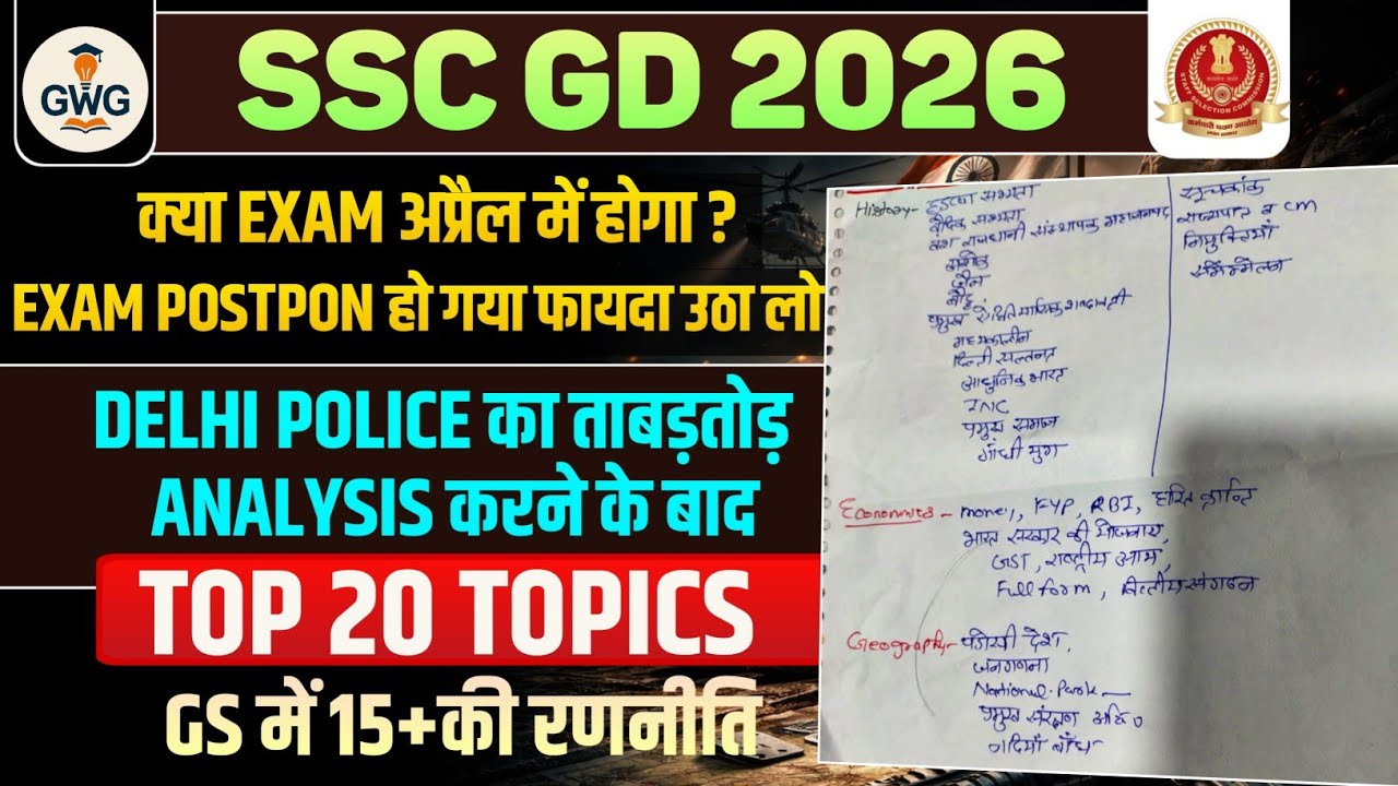SSC GD EXAM DATE II SSC GD TOP 20 TOPICS II SSC GD SLOT BOOKING START @UTKARSHCLASSES13 @parmarssc 