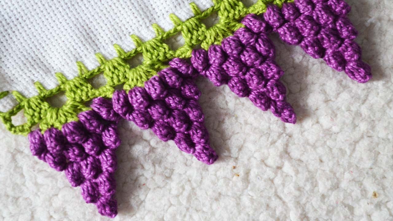 BARRADO DE CROCHÊ LINDO DE CACHO DE UVA #555 | BICO DE CROCHÊ