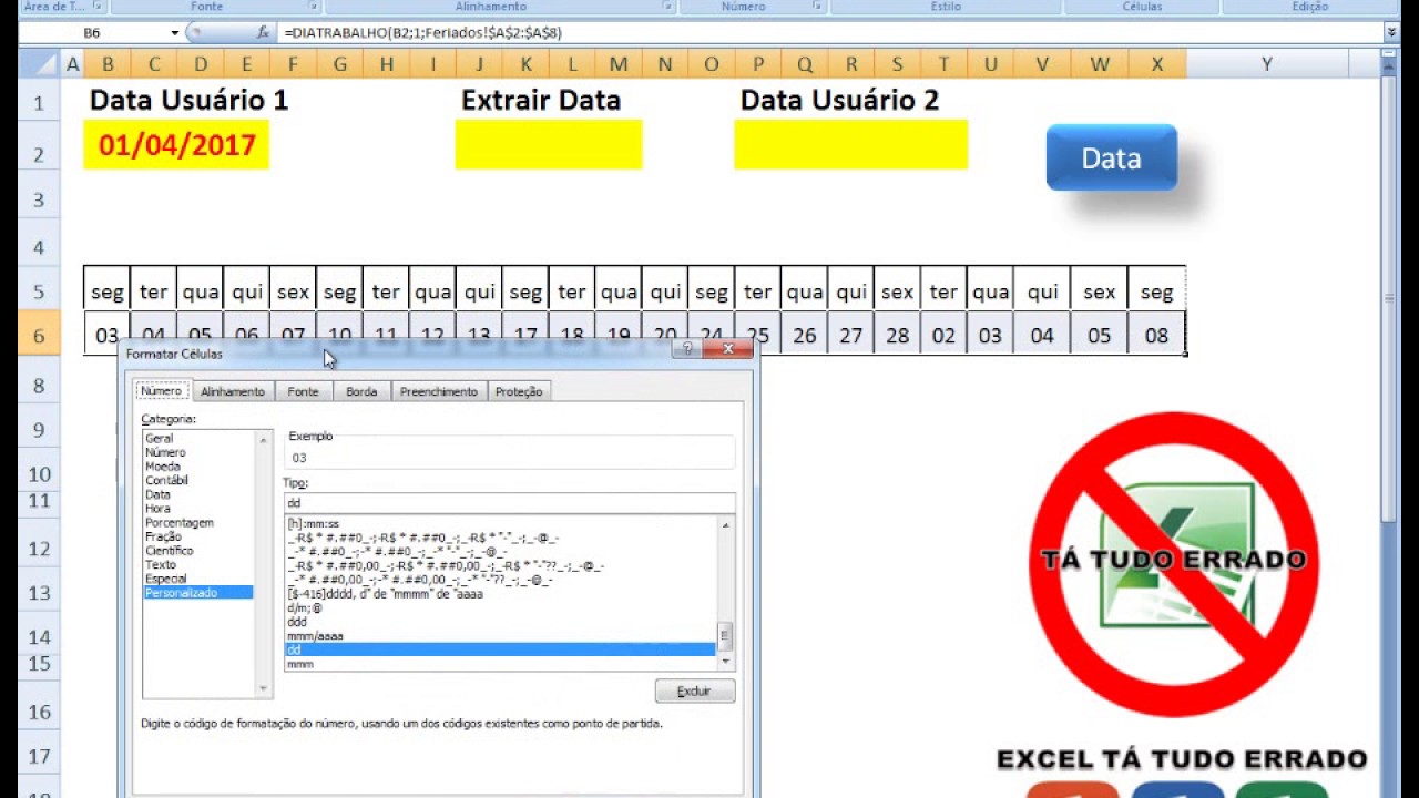 Fun&ccedil;&atilde;o dia Trabalho com Feriados - Programador Excel VBA