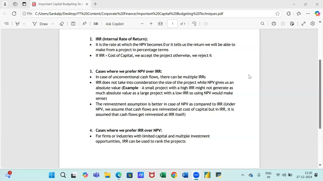 Important Capital Budgeting techniques