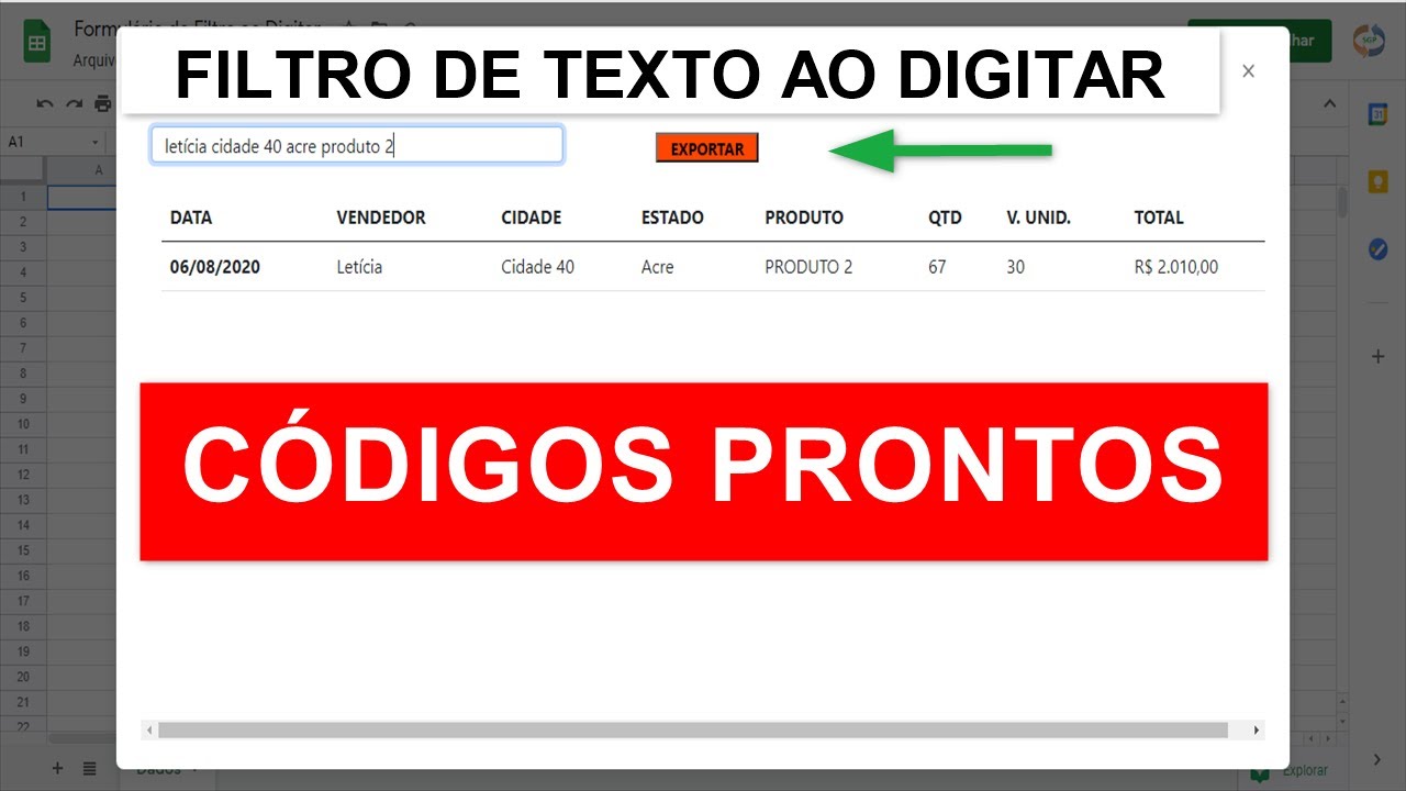 FORMULÁRIO GOOGLE PLANILHAS de FILTRO de TEXTO ao DIGITAR - CÓDIGOS SCRIPT PRONTOS