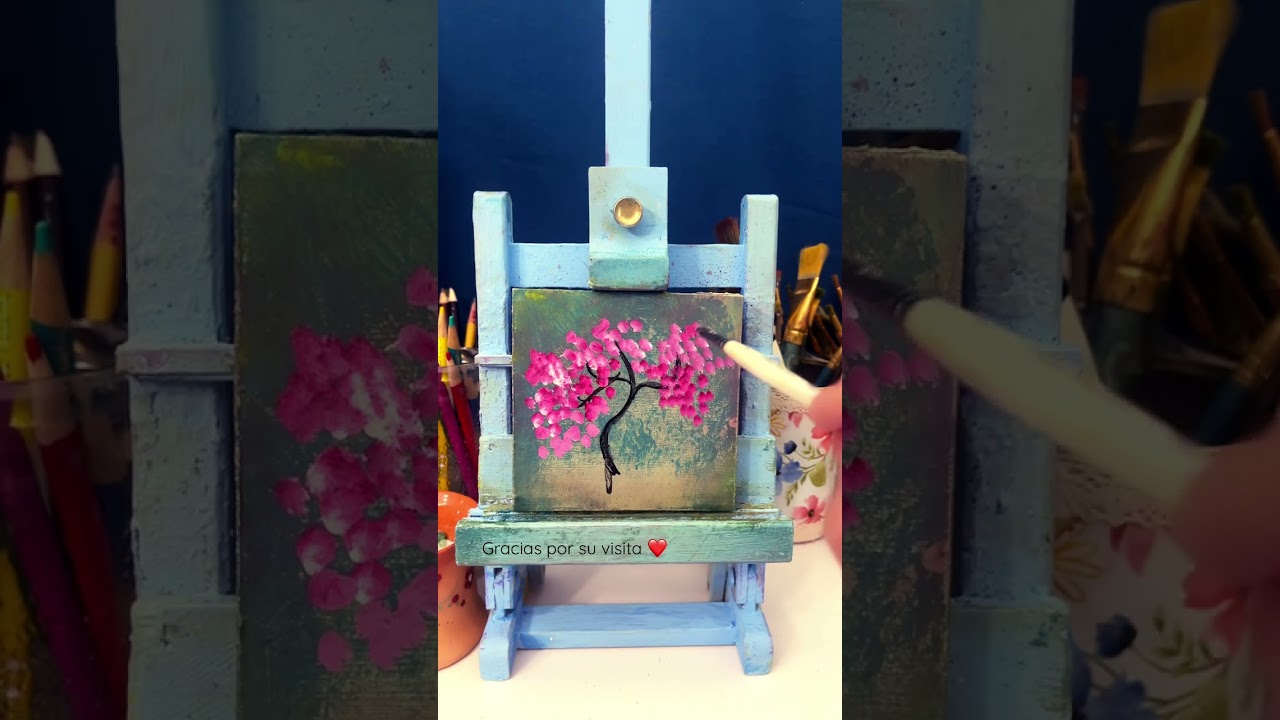 Short relaxing painting video. Cherry Blossom Tree, mini pintura al óleo simple y fácil.