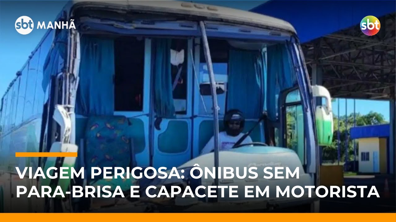 &Ocirc;nibus sem para-brisa e com motorista de capacete &eacute; apreendido no MS | #SBTManh&atilde;