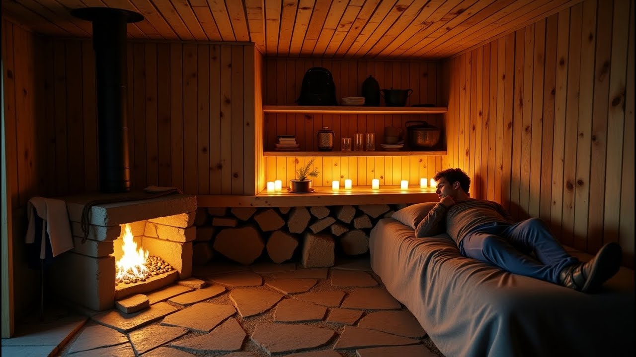 Build a warm shelter to survive. Secret underground shelter made of wood, cook mouse pizza