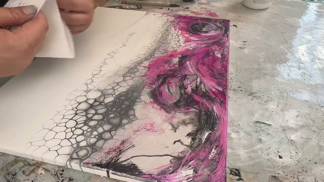 Just let yourself flow. After the pour. Intuitive change of an abstract poured painting