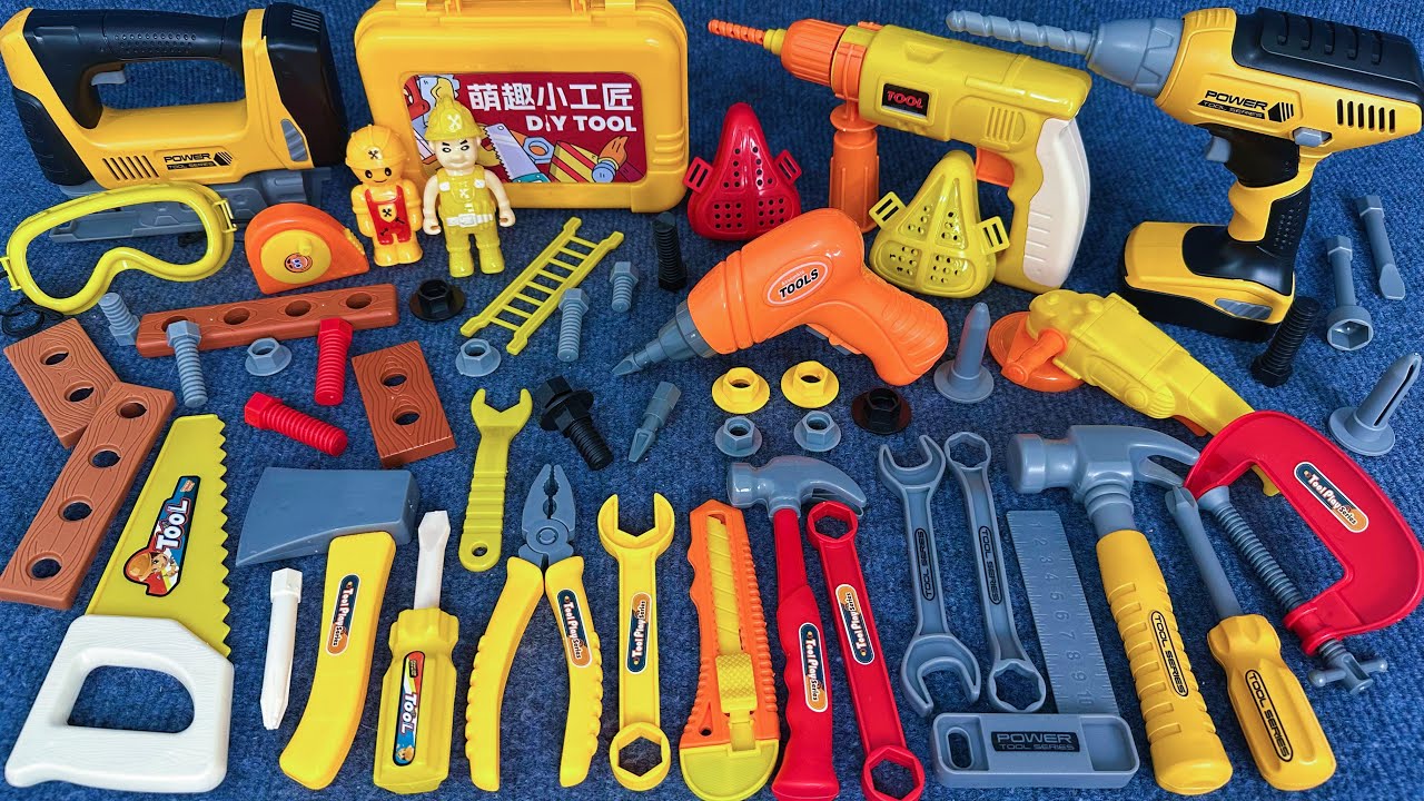 18 Minutes Satisfying with Unboxing Electric Drill Playset, Woodworking toys Toolbox | Toy Review
