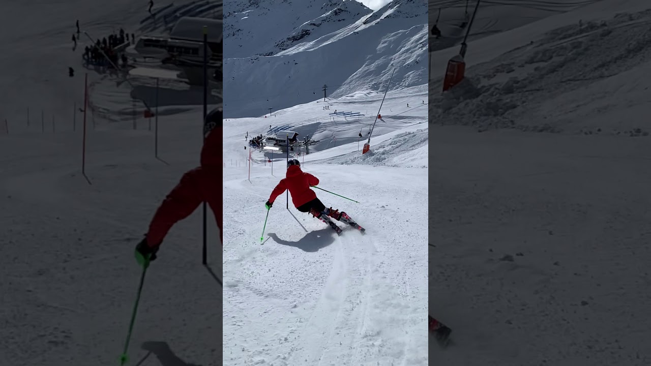 Slalom ski training follow cam in Zinal Switzerland
