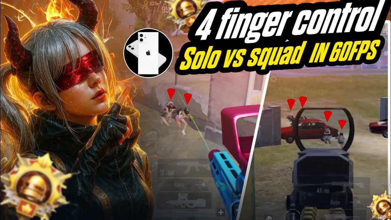 bgmi 4 finger control solo vs squad in iPhone 12 60 fps 🔥