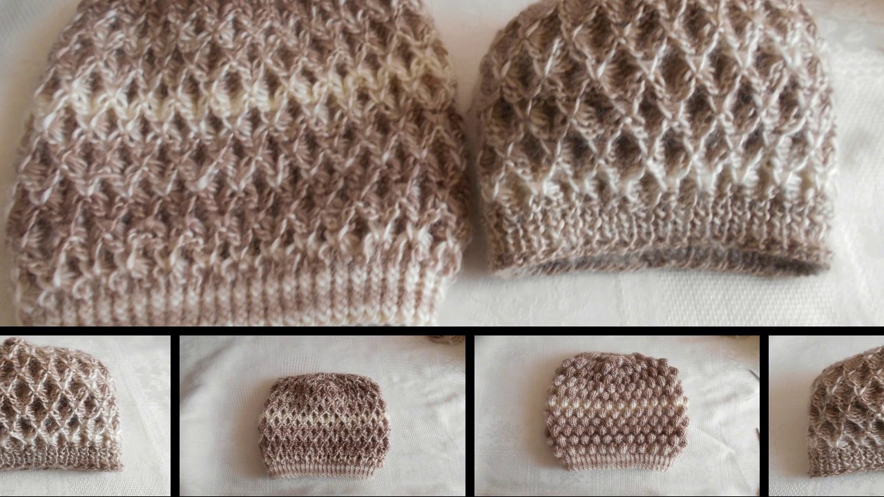 Gorro para adultos y niños unisex en dos agujas parte 1