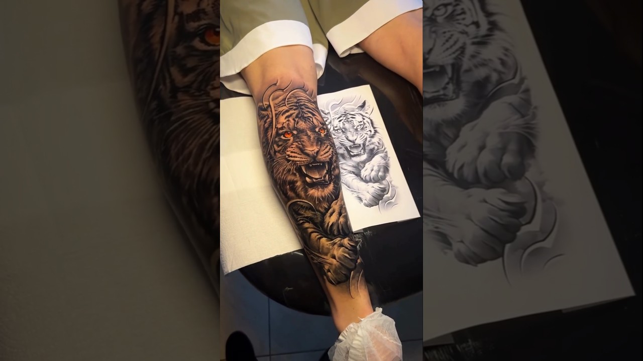 Realistic Tiger Leg Tattoo | TIGER #tattoo #tiger #animals #best #real #best #cool #art#ink#trending