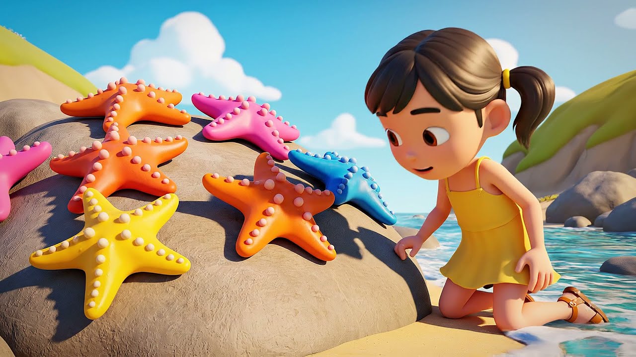 Cinco Pequeñas Estrellas de Mar Brillan, Brillan, Brillando | Rimas Infantiles y Canciones para