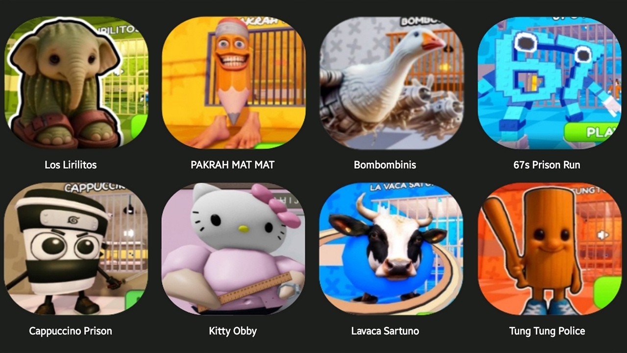 CAPUCHINO ASASINO,LABUBU OBBY,LIRILI LARILA,TRIPPI TROPPI,BALENRINA CAPUCHINO,BOMBADINIS,NGENG NGENG