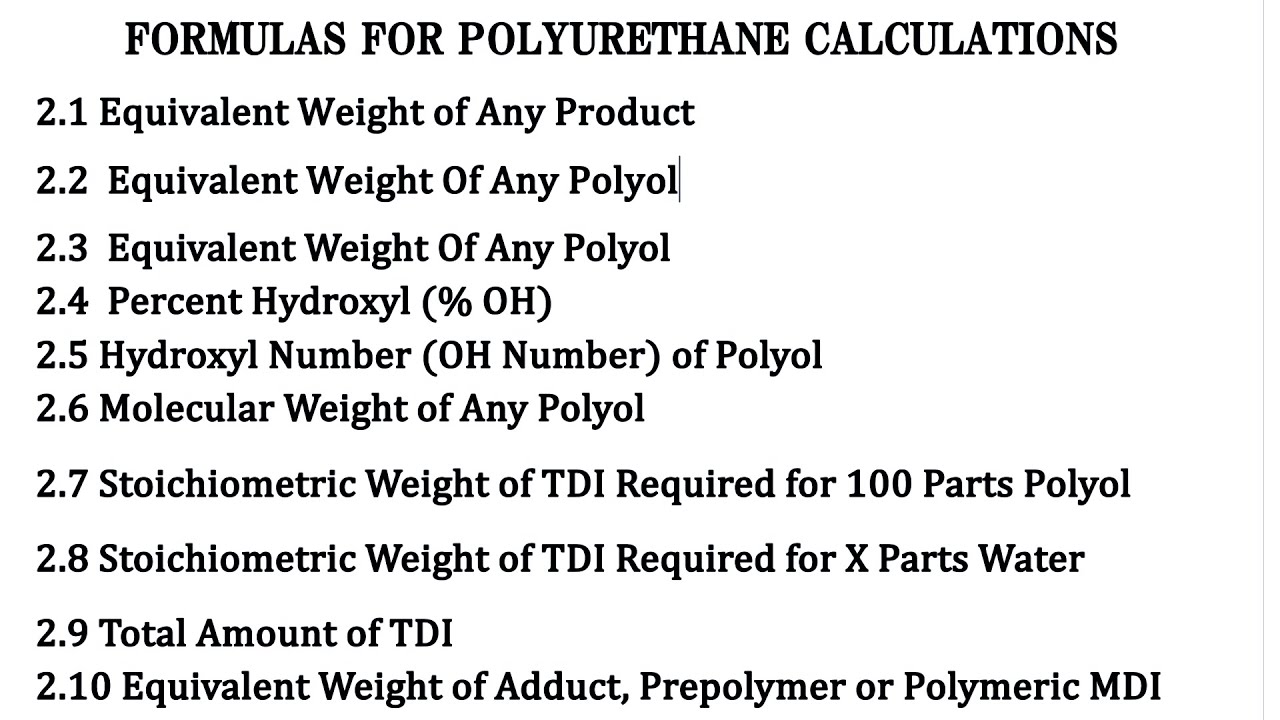 PU foam calculation formulas