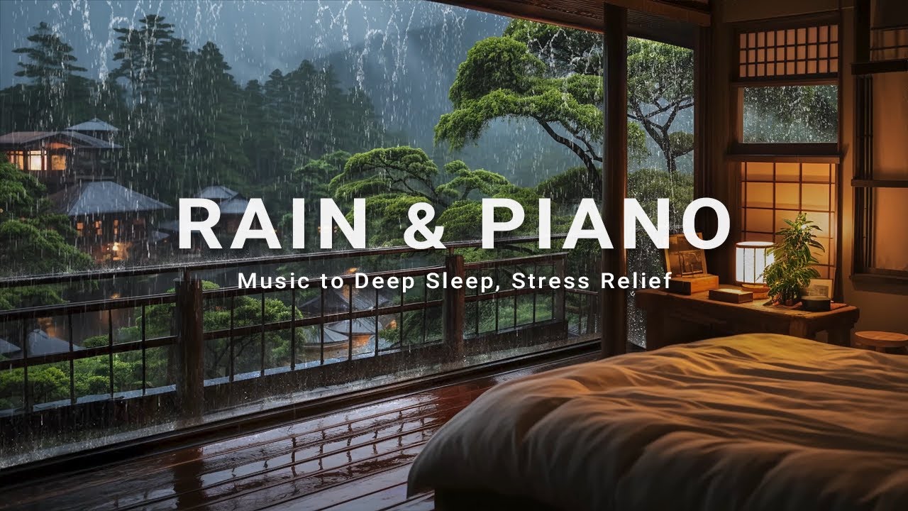 Cozy Bedroom with Calming Piano & Rain Sounds Outside the Forest - Healing Of Stress, Anxiety, Relax