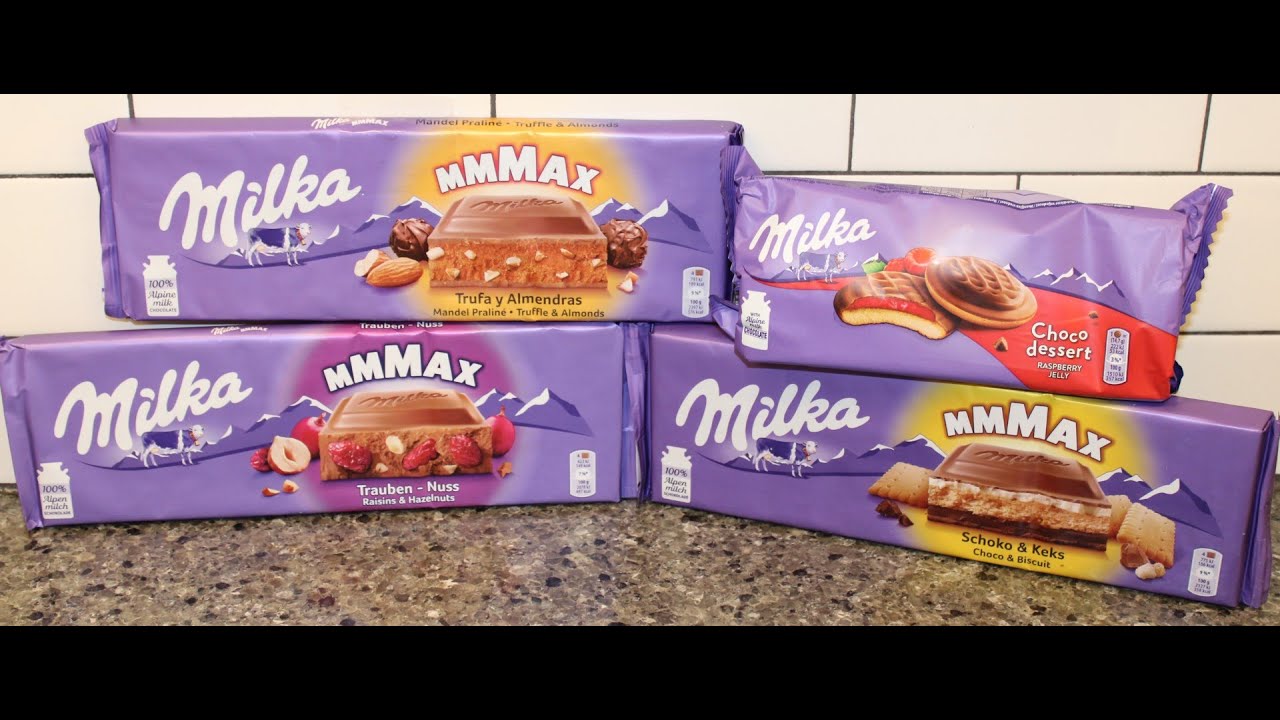 Milka MMMAX Truffle & Almonds, Raisins & Hazelnuts, Choco & Biscuit, Raspberry Jelly Choco Dessert