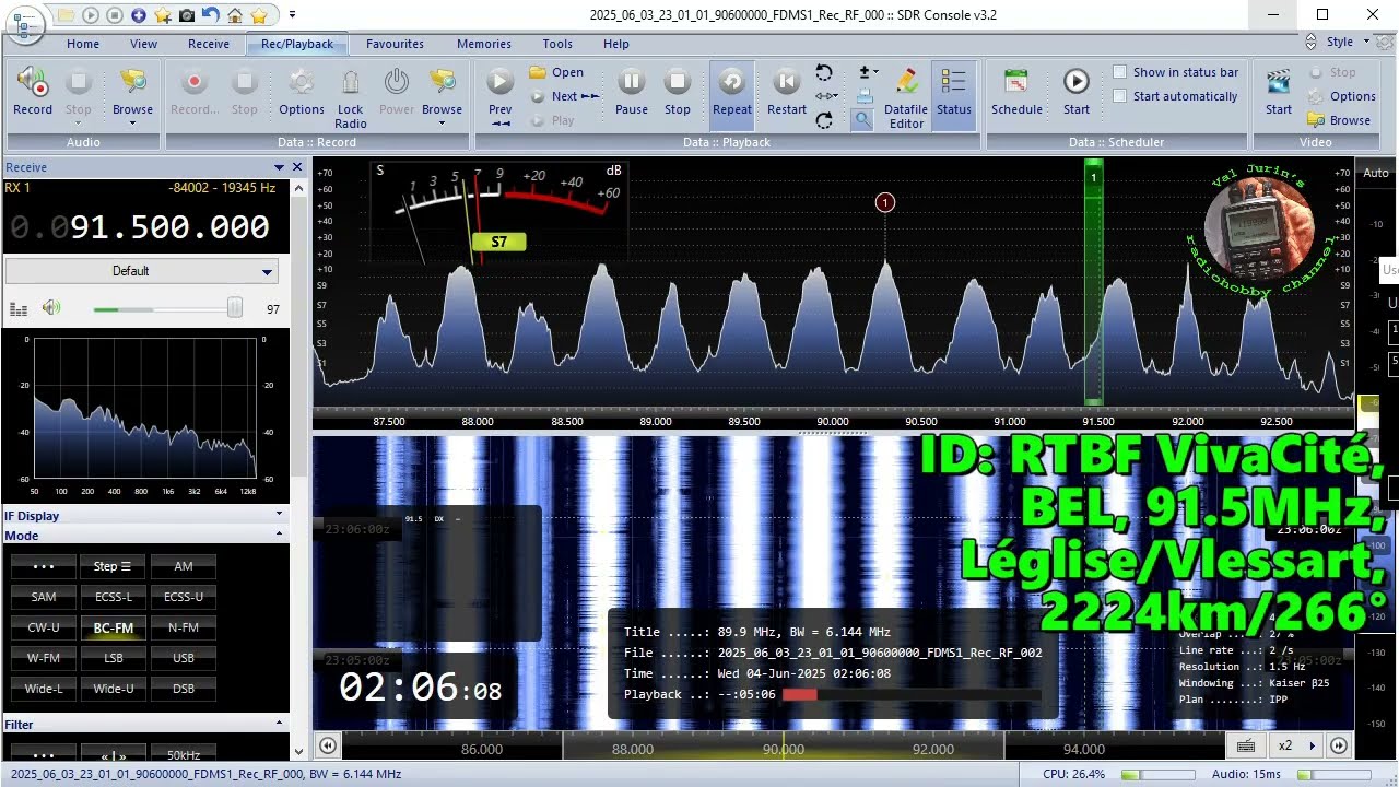 03.06.2025 23:05UTC, [Es], RTBF VivaCité, BEL, 91.5MHz, 2224km