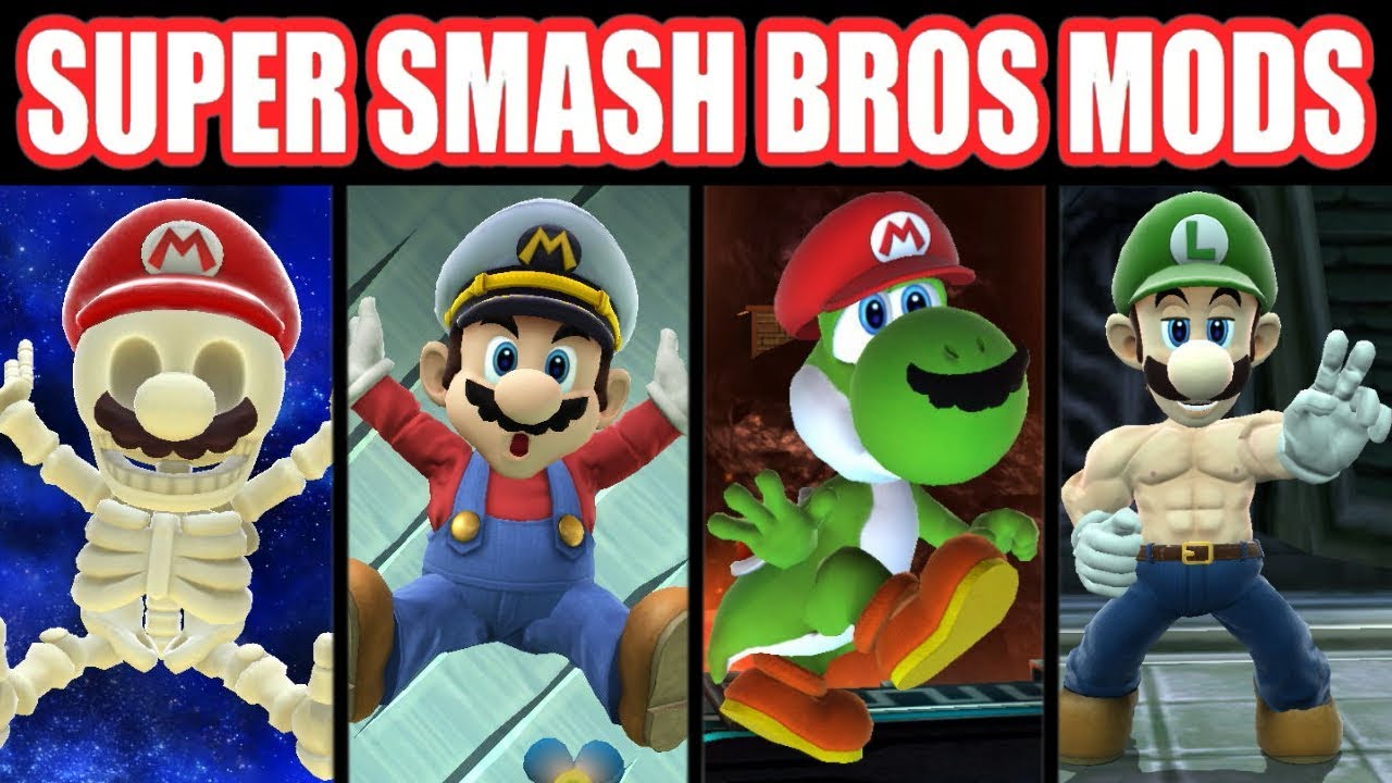 Skeleton Mario, Captain's Hat Mario, Captured Yoshi, Swole Luigi - Super Smash Bros. Wii U Mods