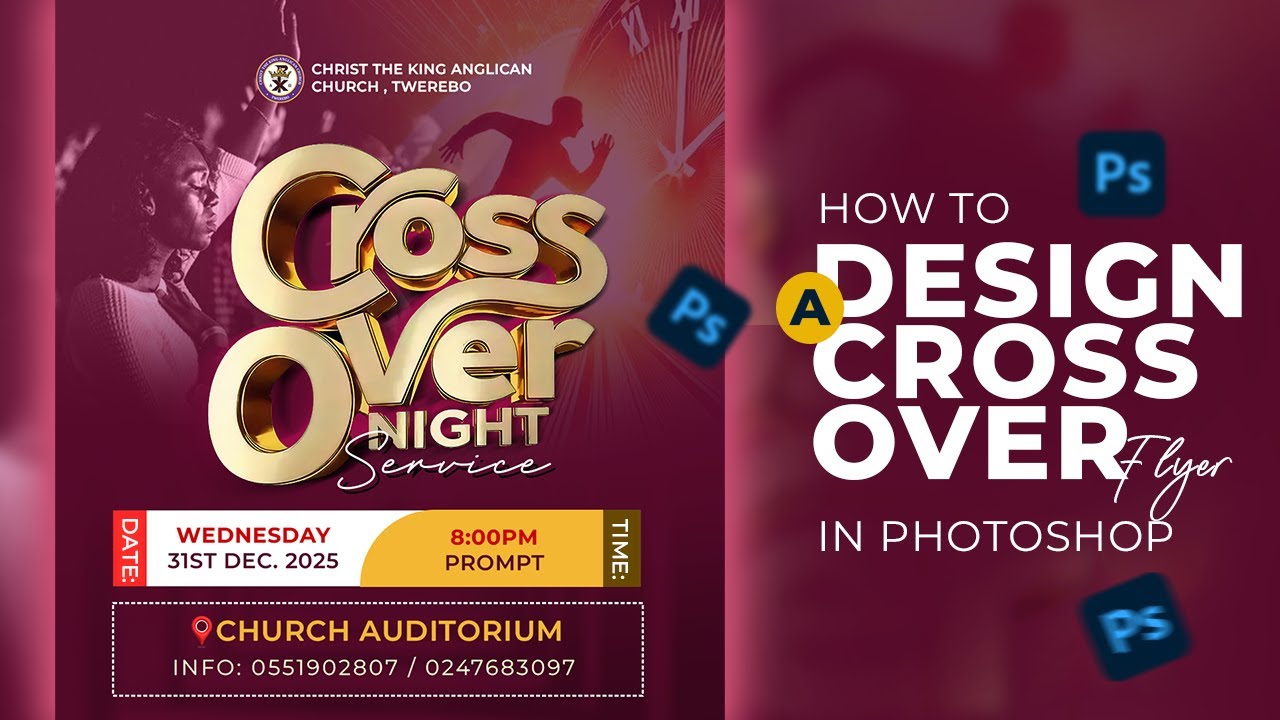 Church flyer design | Cross Over Night Service Flyer Design | Photoshop Tutorial