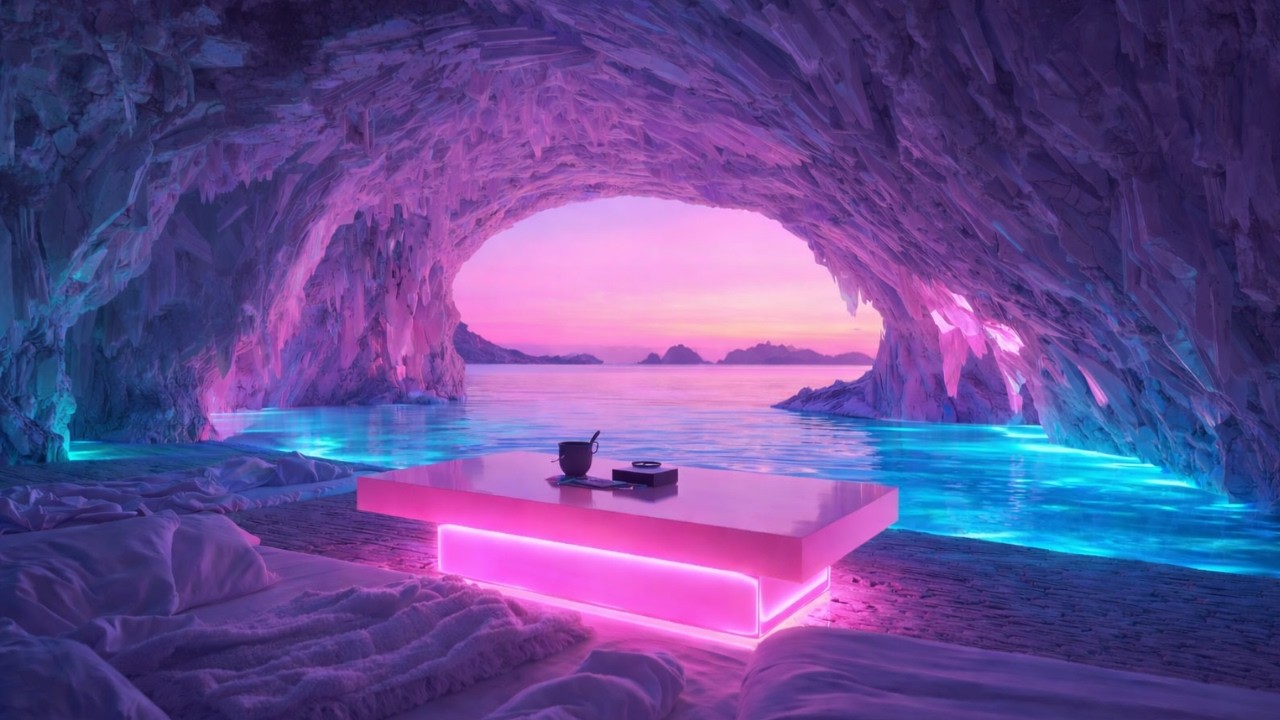Neon Crystal Cave Retreat 🌊 Lofi Beats for Relaxing, Studying & Dreaming (3 Hours)