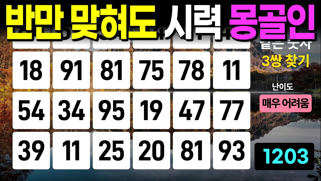 반만 맞혀도 시력 몽골인 - 같은숫자찾기, 치매예방퀴즈, 치매예방활동, 숫자퀴즈, 숫자찾기, 단어퀴즈, 치매테스트